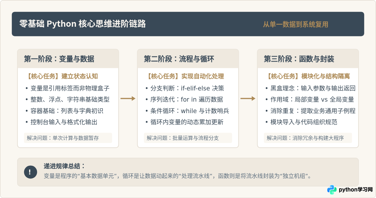 零基础学Python先学什么？变量、循环与函数学习顺序建议