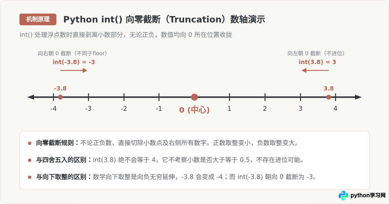 Python int()处理浮点数是截断还是四舍五入？