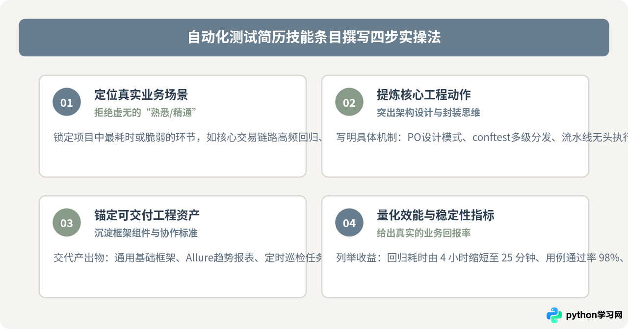 Python自动化测试简历核心技能清单：Selenium、Pytest与CI/CD怎么写