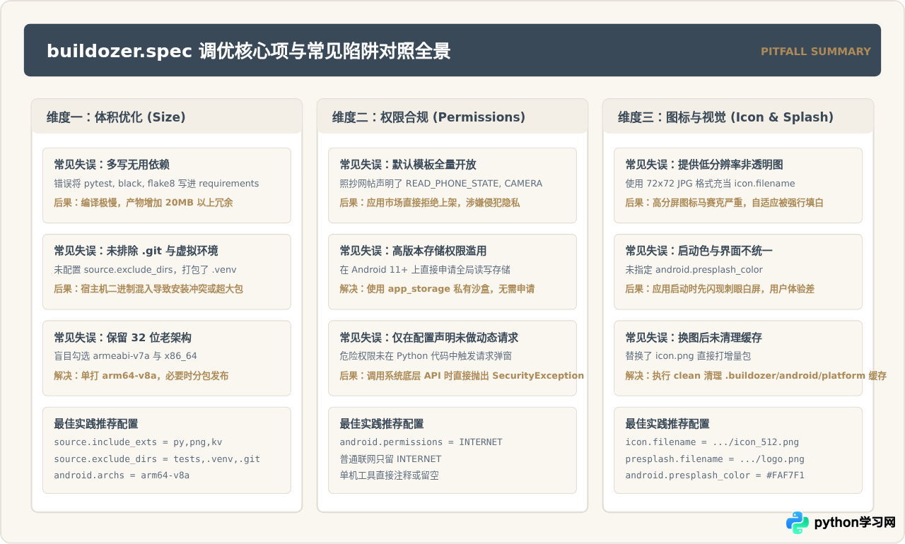 怎么配置buildozer.spec优化Python APK体积、权限与图标