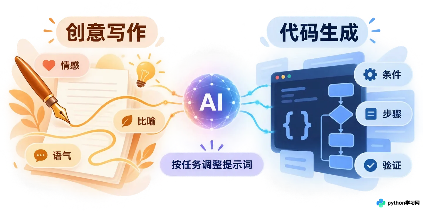 创意写作与代码生成：不同场景下的AI提示词优化侧重点