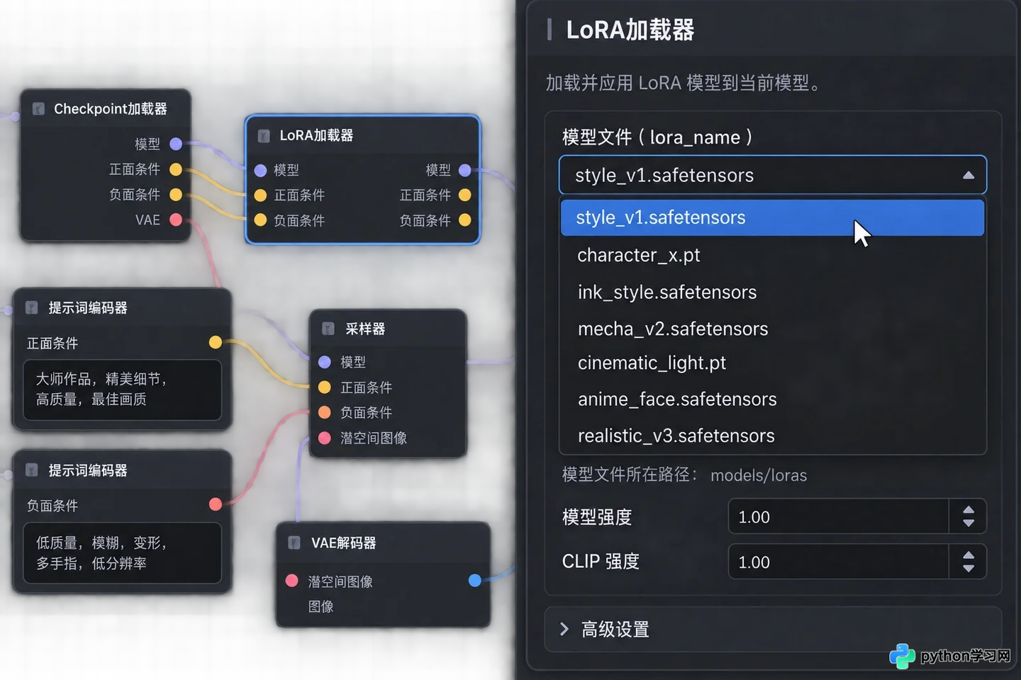 ComfyUI工作流中LoRA怎么加载:LoraLoader节点权重与触发词设置