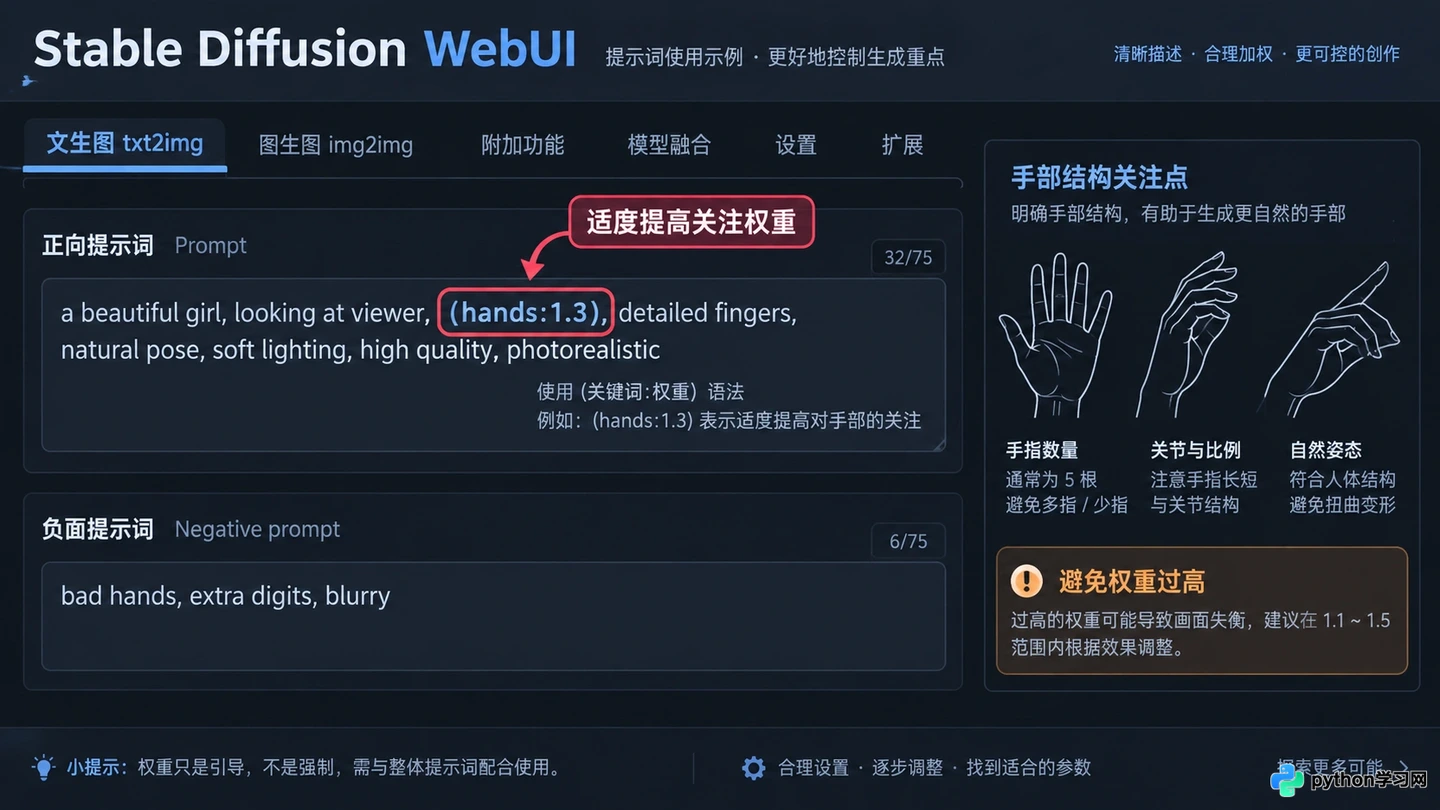 怎么解决AI绘画手部崩坏和画面模糊?提示词优化指南