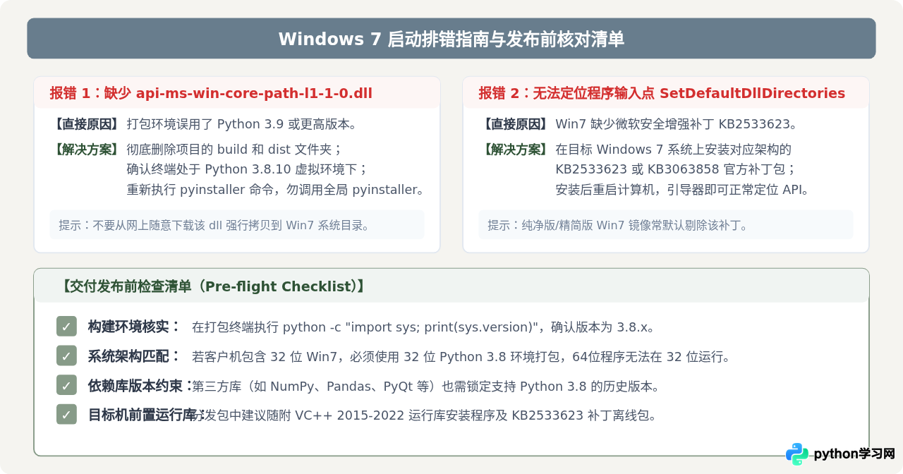 Python 3.9+已停止支持Win7，打包前需降级至Python 3.8