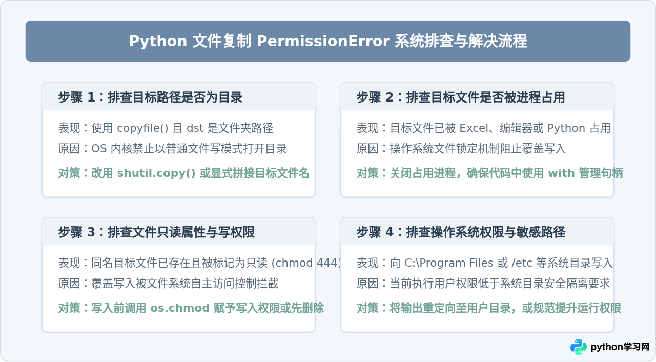 Python文件复制报错PermissionError怎么处理