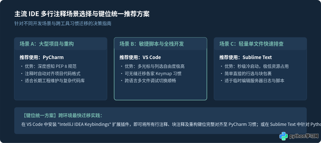 主流Python IDE多行注释快捷键对比：PyCharm、VS Code与Sublime Text