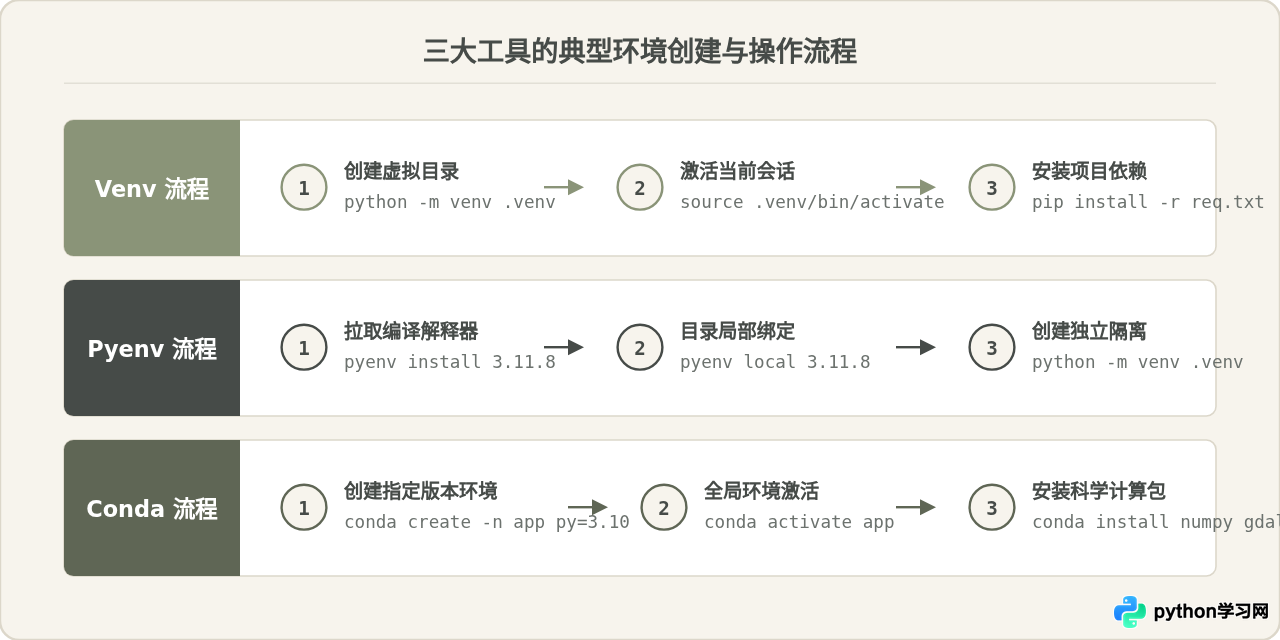 Conda、Pyenv与Venv对比：怎么选择适合的Python环境管理工具