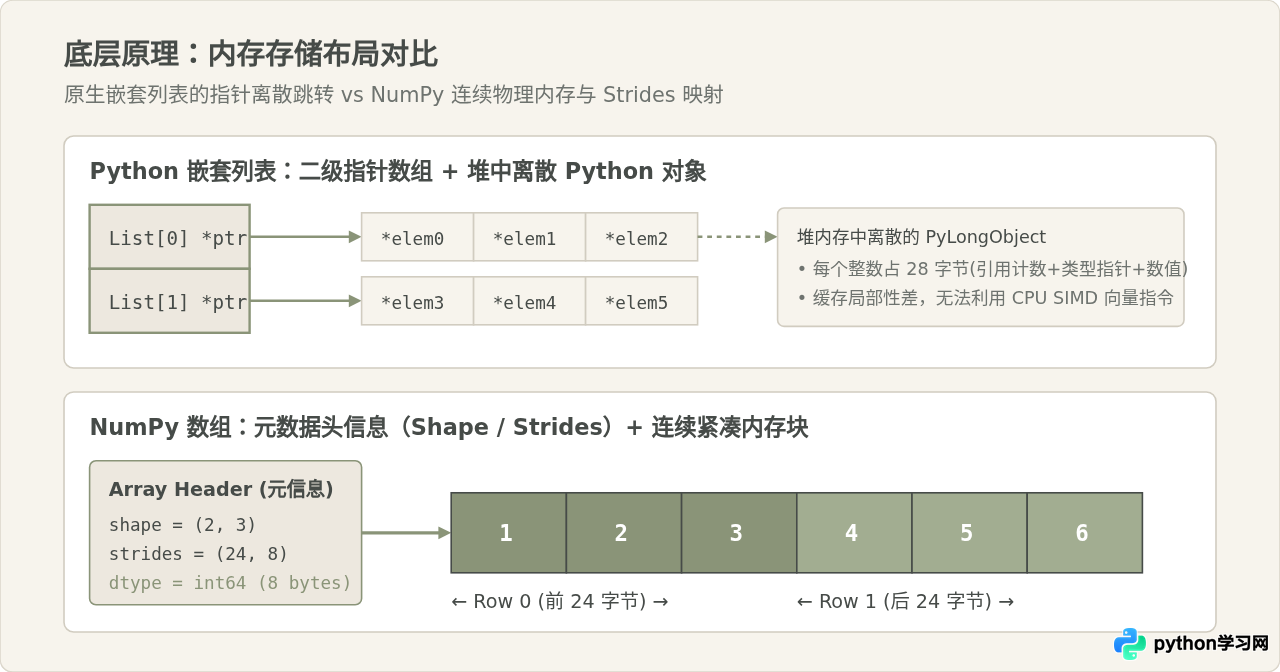 Python原生列表与NumPy数组输入矩阵的区别