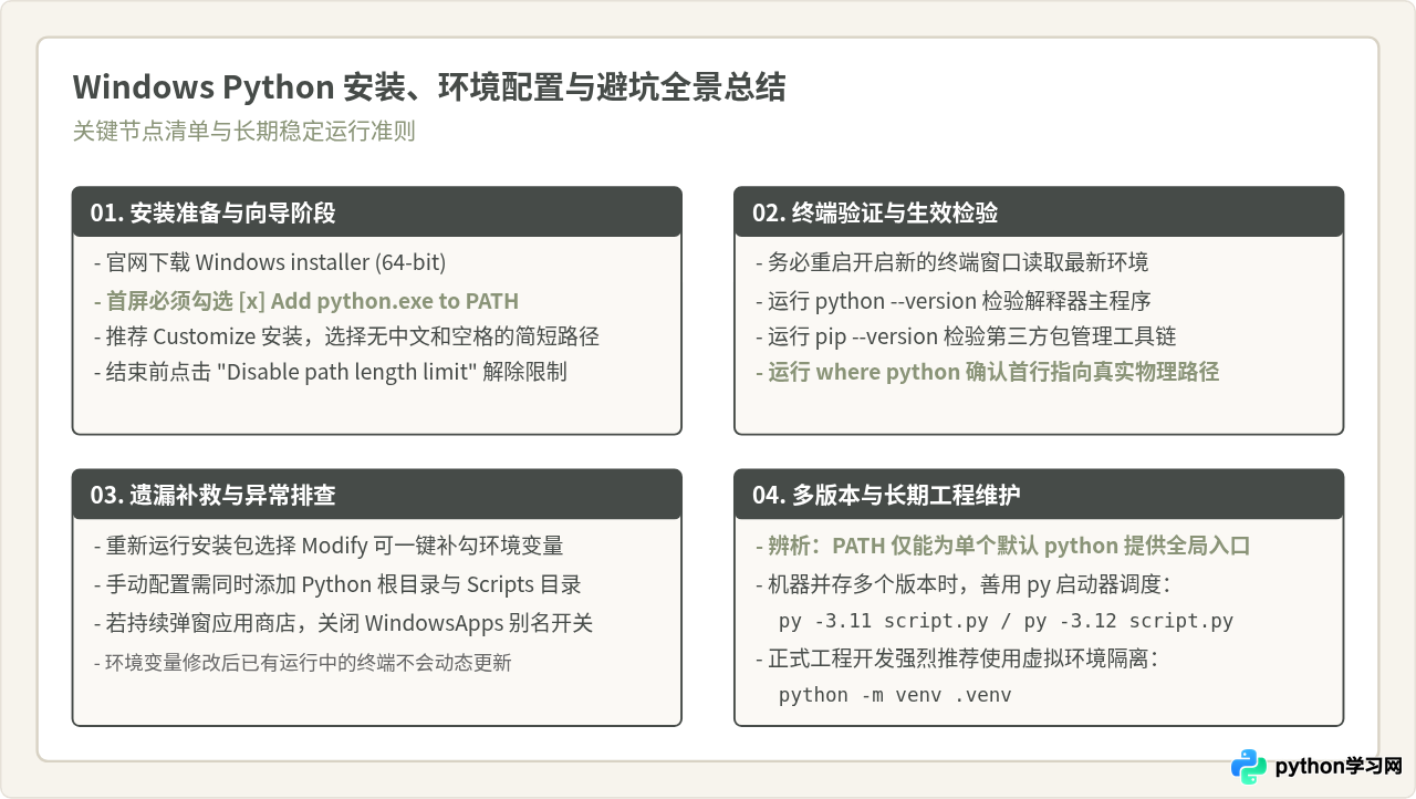 Windows安装Python详细步骤：勾选Add to PATH与验证方法