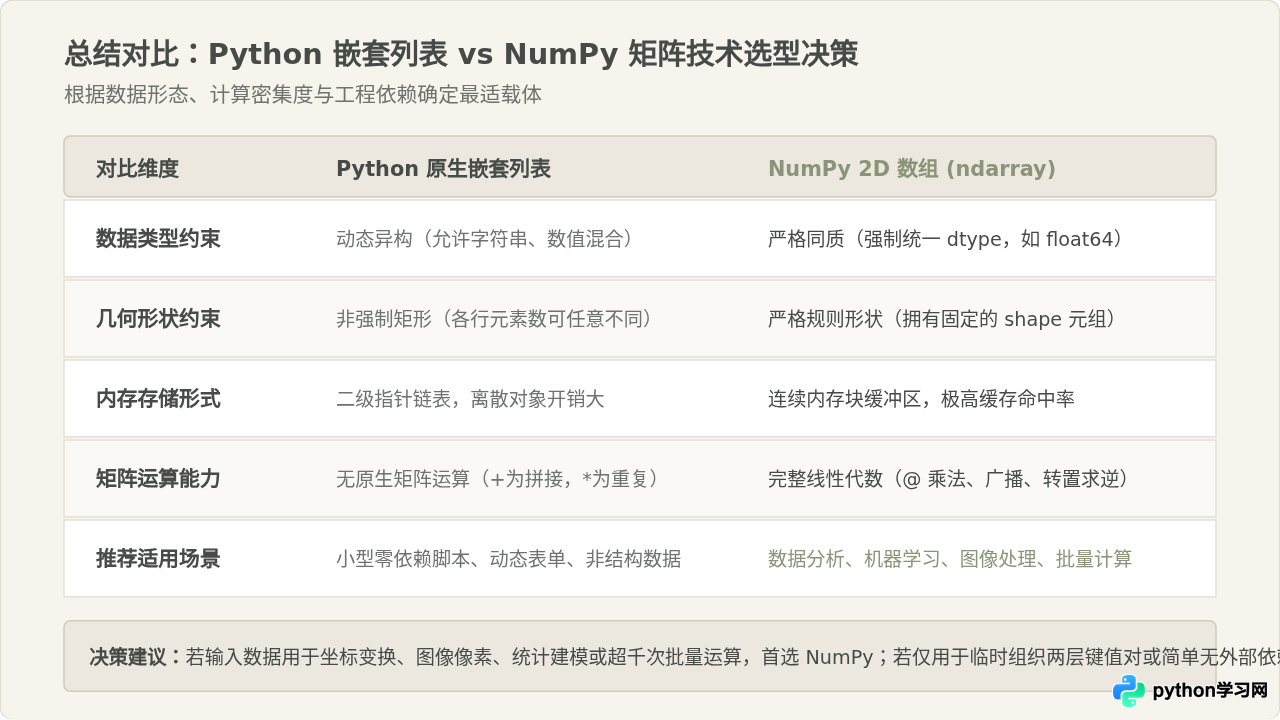 Python原生列表与NumPy数组输入矩阵的区别