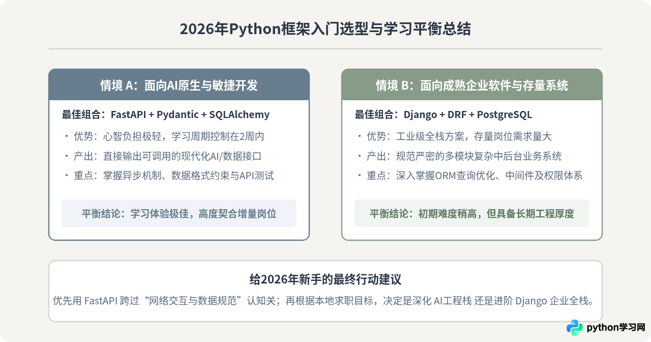 2026年Python新手入门框架选择：易学性与就业需求平衡