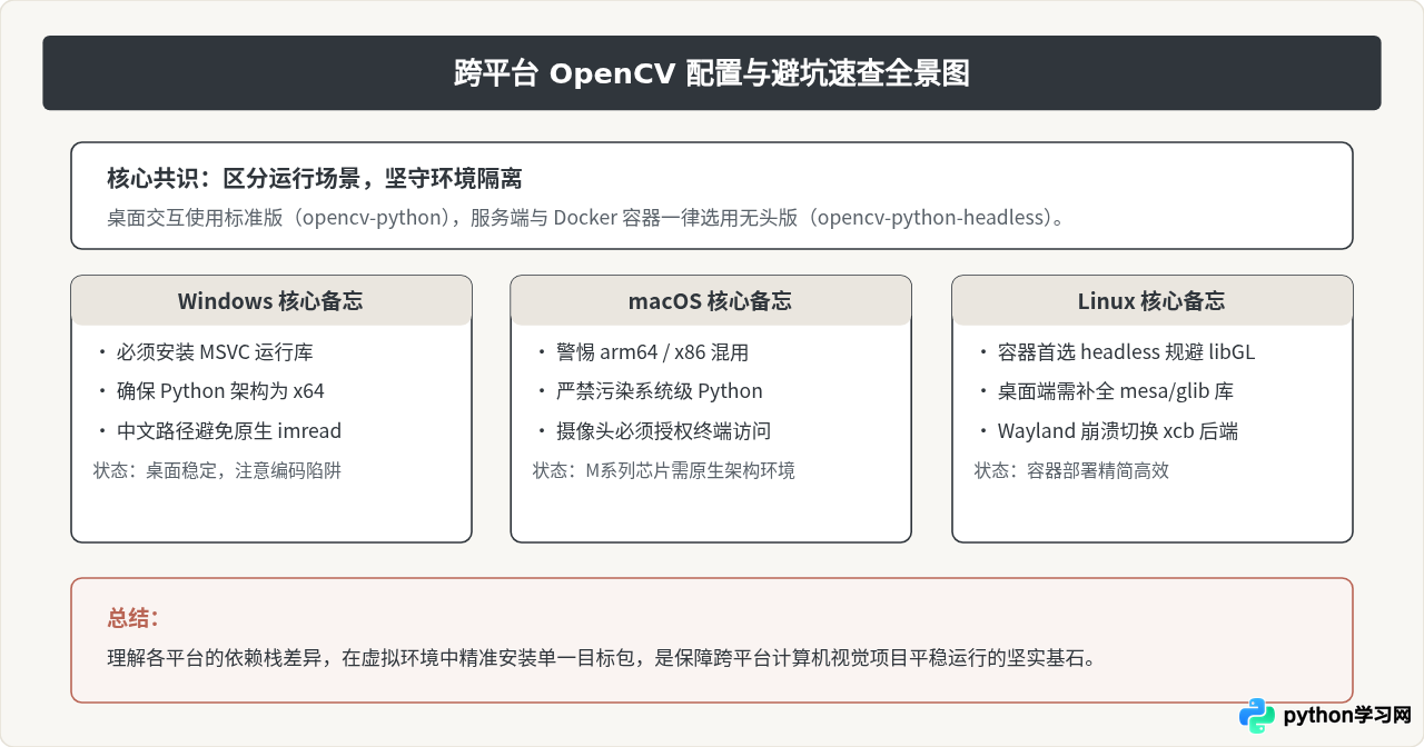 Windows、macOS和Linux下Python安装OpenCV的注意事项