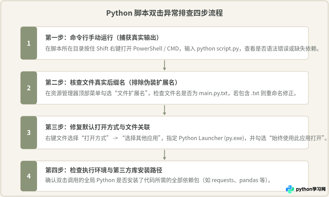 Python程序保存后双击无法运行的原因排查