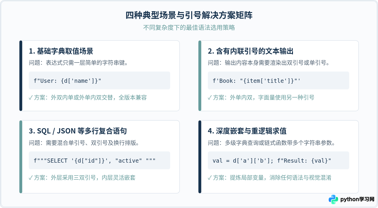 Python f-string中混合使用引号的规则与限制