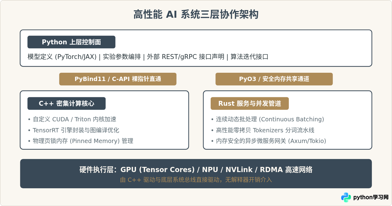 高性能AI场景下Python是否足够？C++与Rust的协作角色