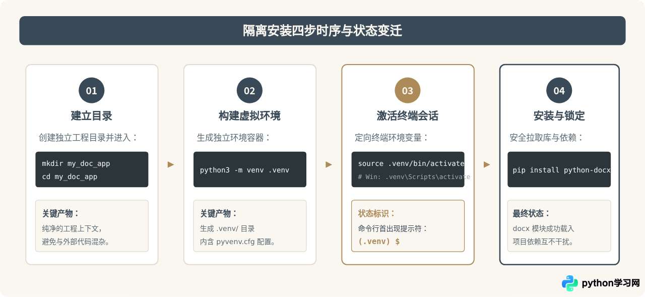 在Python虚拟环境中隔离安装Python-docx的步骤