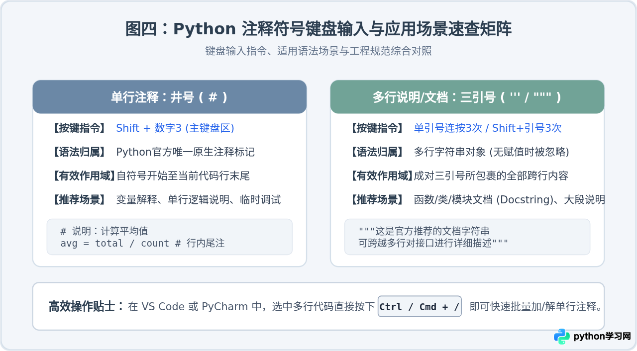 键盘上怎么打出Python注释符号#和三引号