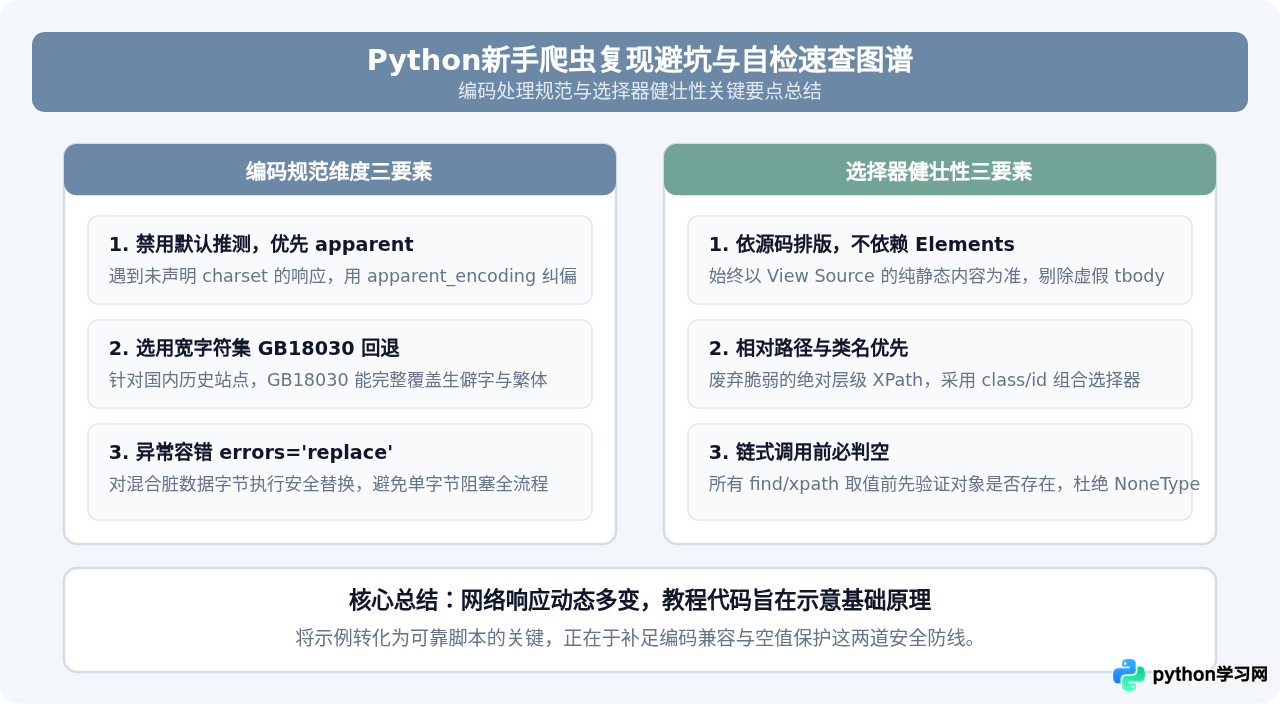 复现菜鸟教程Python爬虫代码报错？常见编码问题与选择器错误解决