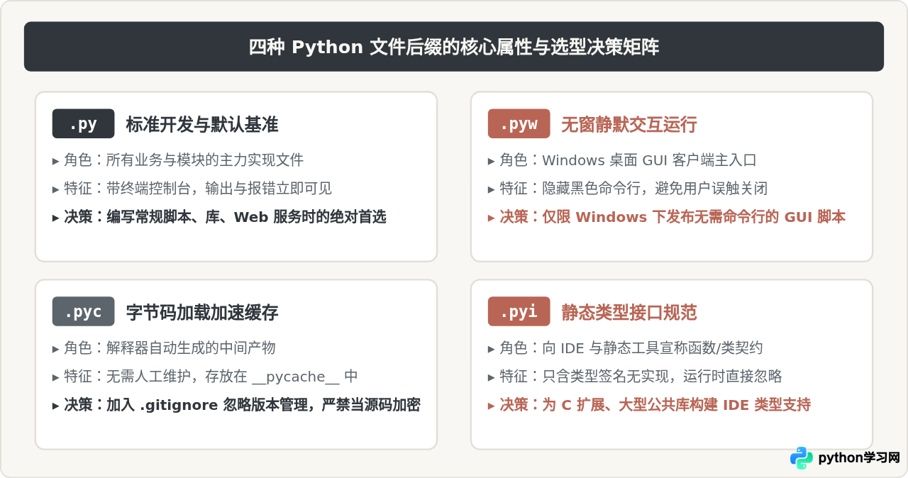 .py、.pyw、.pyc和.pyi有什么区别：Python常见文件后缀解析
