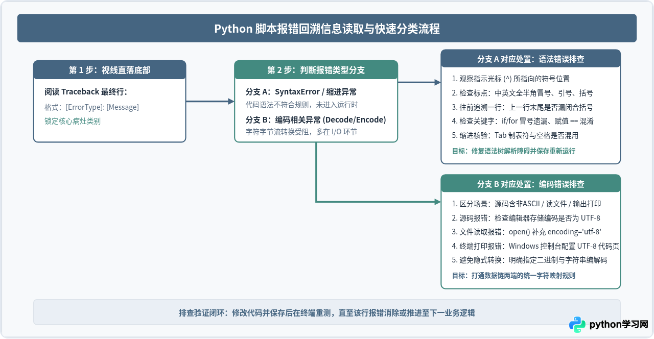 Python脚本运行报错怎么办？新手常见SyntaxError与编码问题排查
