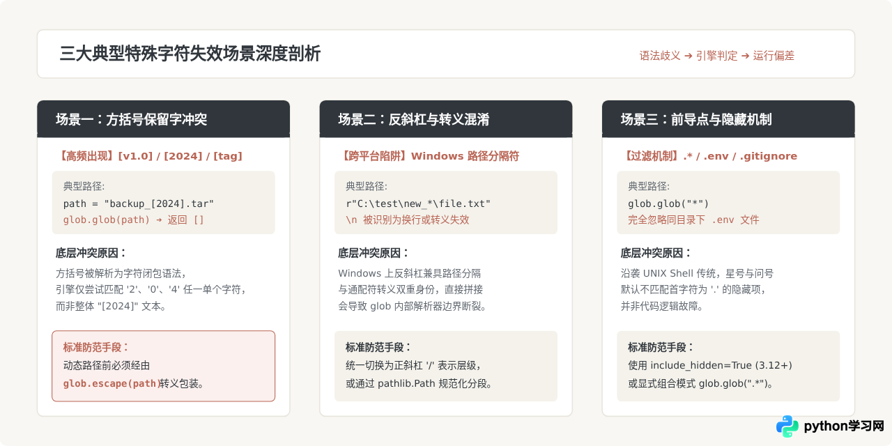 Python通配符匹配特殊字符为何失效