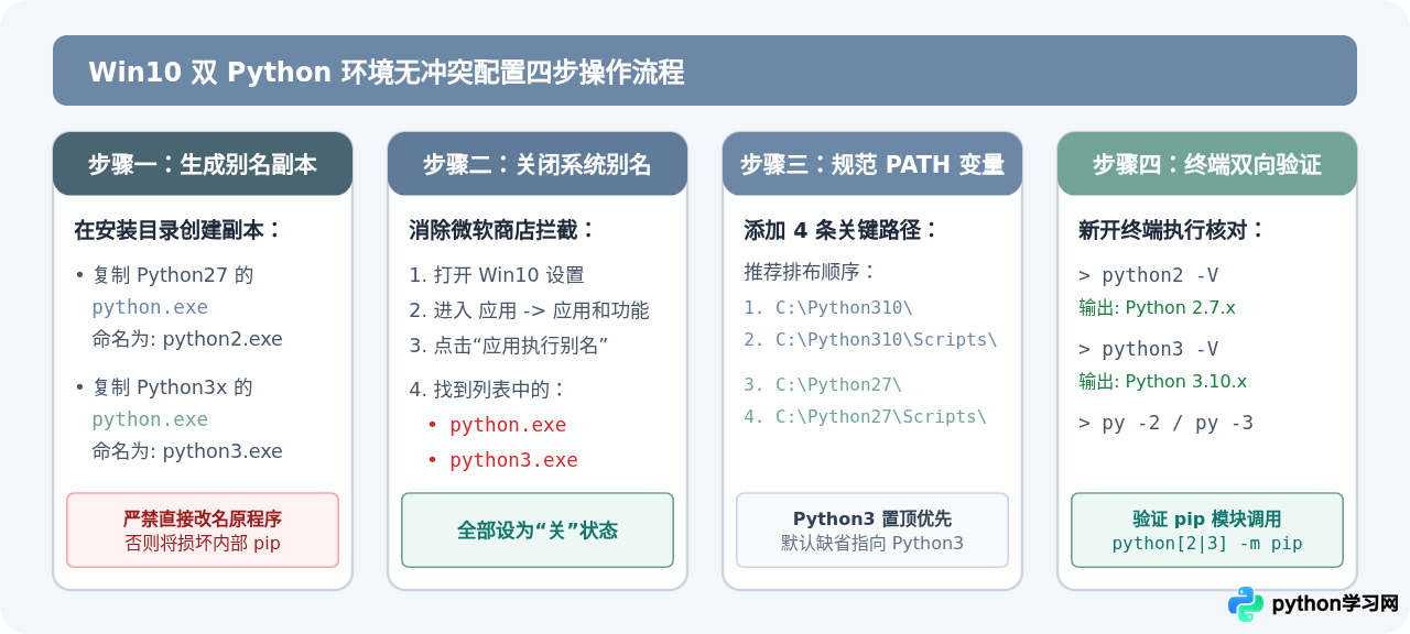 Win10中同时安装Python 2和3时怎么配置环境变量不冲突