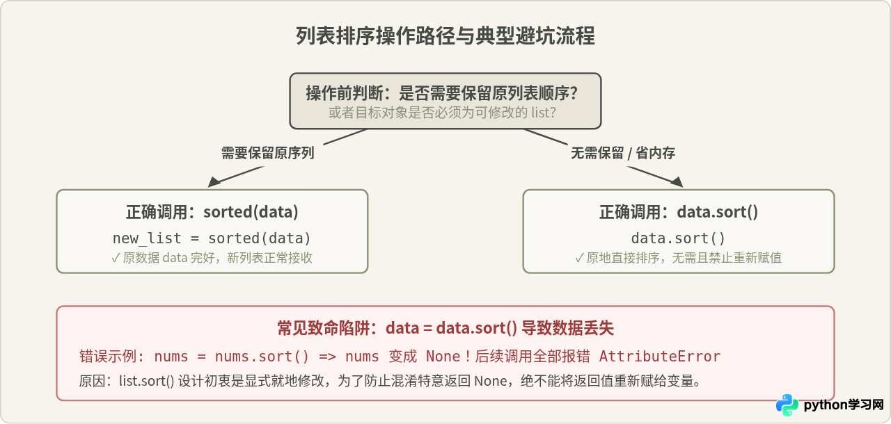 Python列表排序的两种核心方法：list.sort()与sorted()