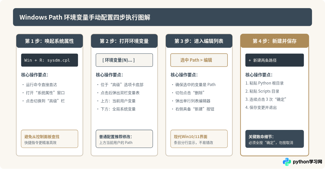 下载Python后cmd提示“不是内部命令”？环境变量手动配置步骤
