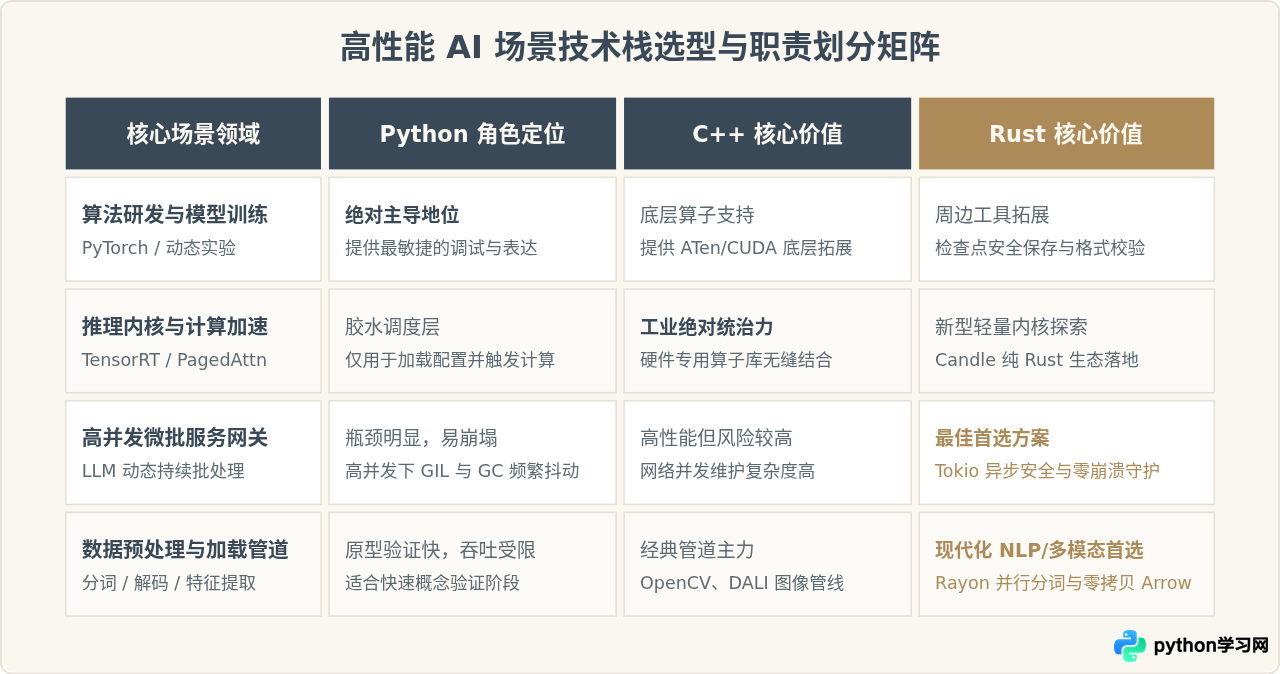 高性能AI场景下Python是否足够？C++与Rust的协作角色