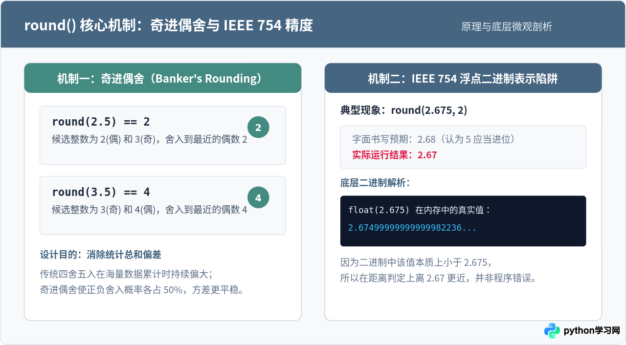 Python中round、math与int转换在四舍五入取整时的区别对比