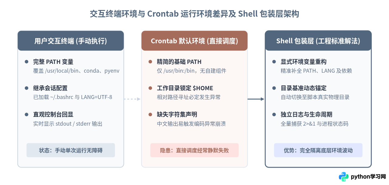 Crontab定时任务中Shell调用Python脚本的配置要点