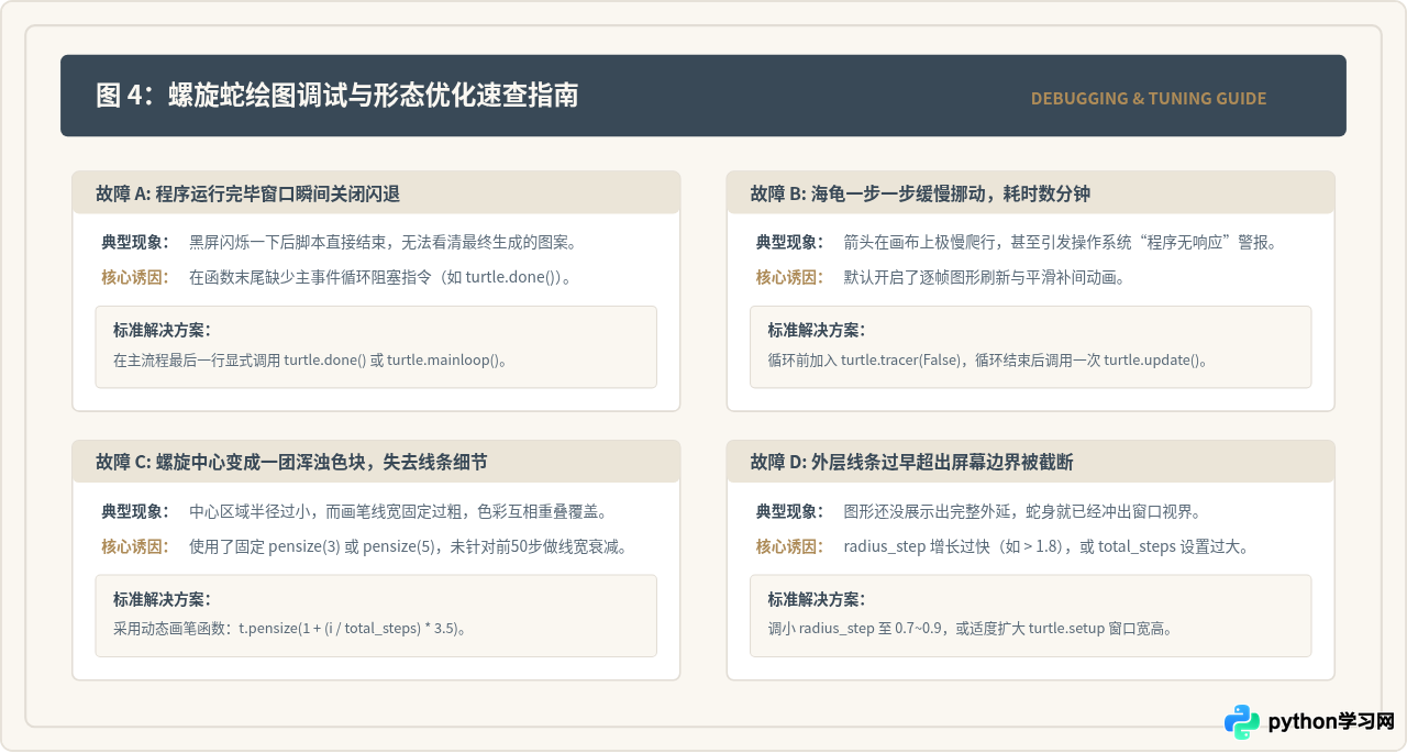 Python绘制彩色螺旋蛇的代码实现与参数调整