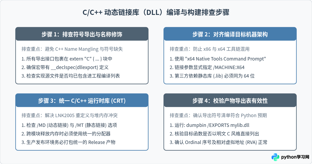 Python封装DLL常见报错排查：解决依赖缺失与编译失败问题