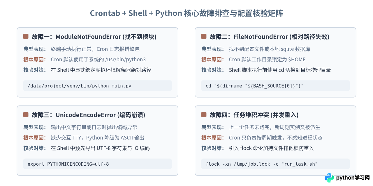 Crontab定时任务中Shell调用Python脚本的配置要点