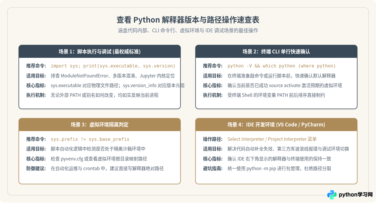 怎么查看当前使用的Python解释器版本和路径？