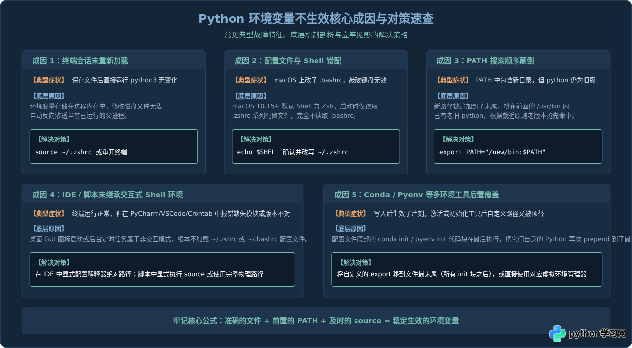 Linux/macOS修改.bashrc或.zshrc后Python环境变量为何不生效