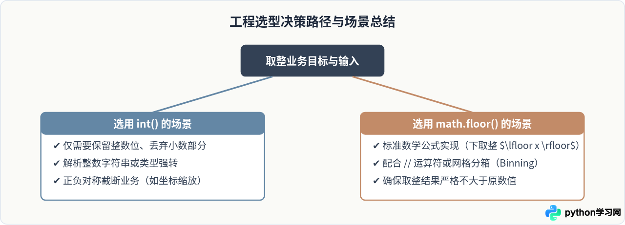 Python中int()截断与math.floor向下取整的区别