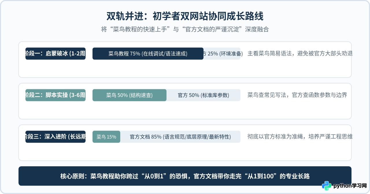 Python官方文档与菜鸟教程：适合新手的免费入门网站
