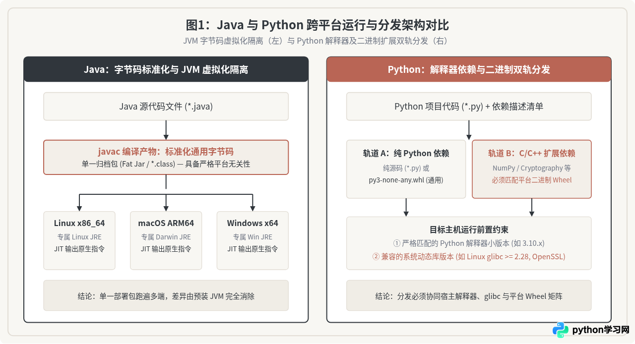 Java和Python的跨平台部署差异：JVM生态与解释器依赖对比