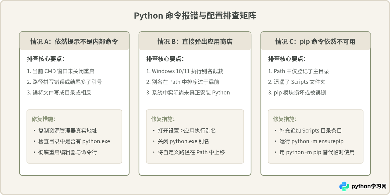 解决命令行提示“Python不是内部或外部命令”的配置方法