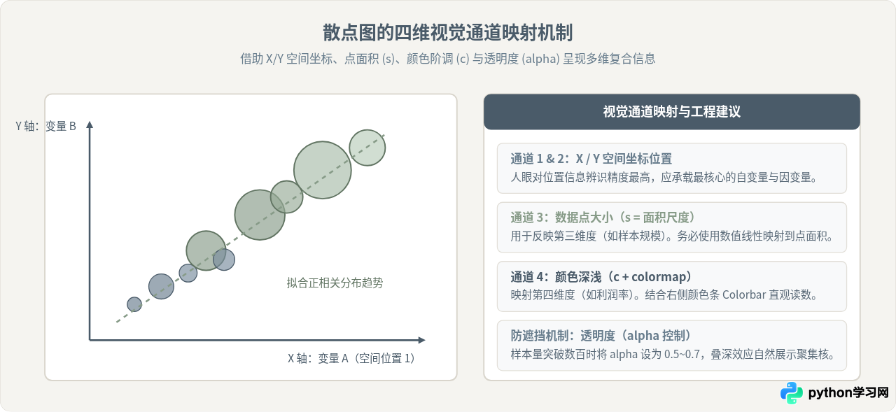 Python Matplotlib数据可视化实例：折线图、柱状图与散点图绘制