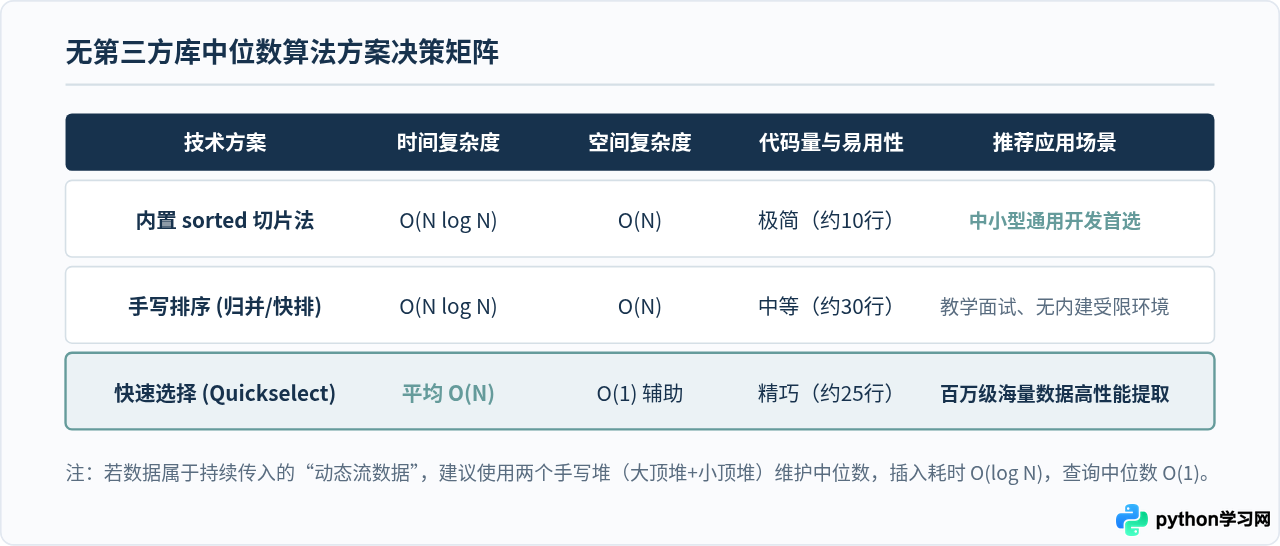 不依赖第三方库手动实现Python中位数算法