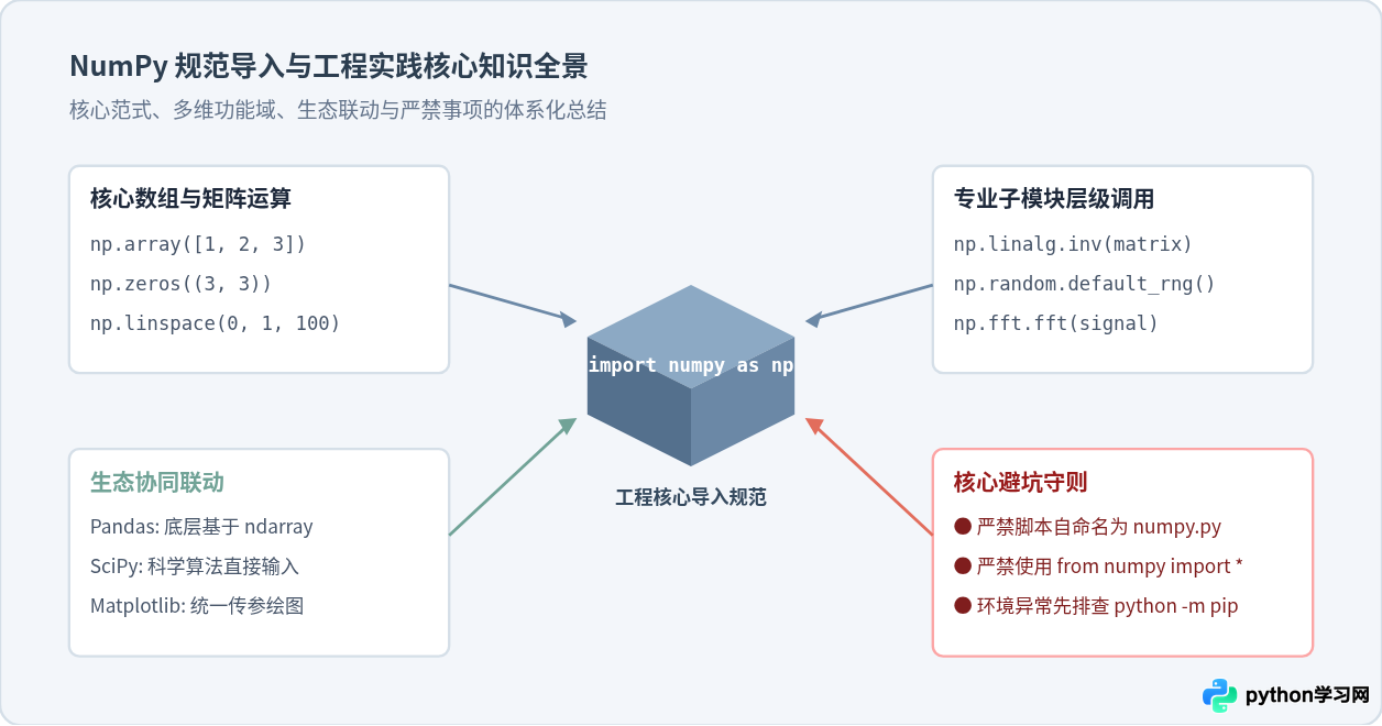 Python中导入NumPy的标准写法：import numpy as np