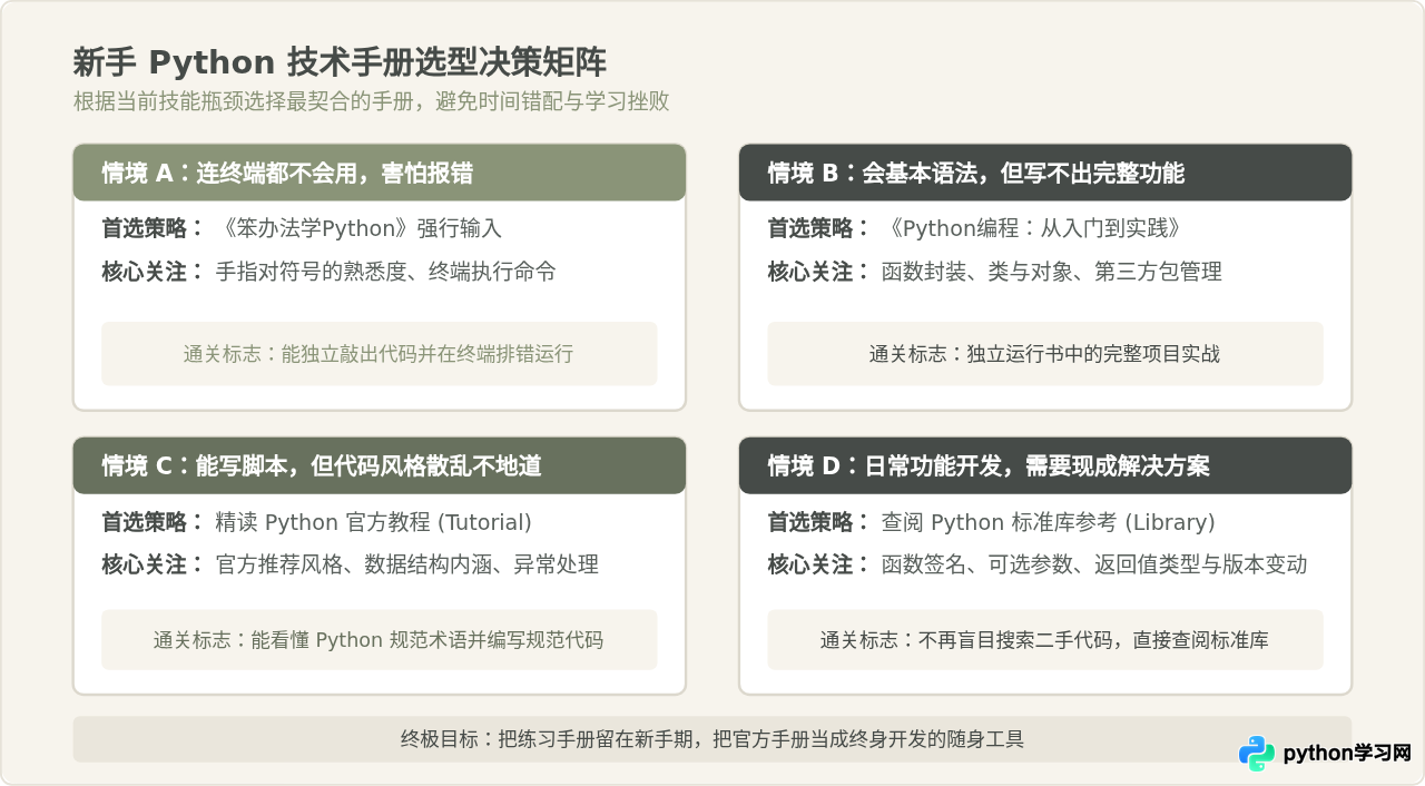 适合新手的Python技术手册推荐：从《笨办法学Python》到官方教程