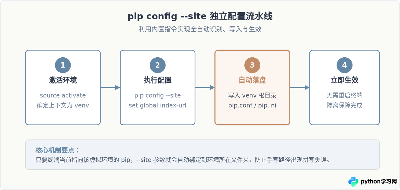 怎么在 Python 虚拟环境 (venv) 中独立设置 pip 镜像源？