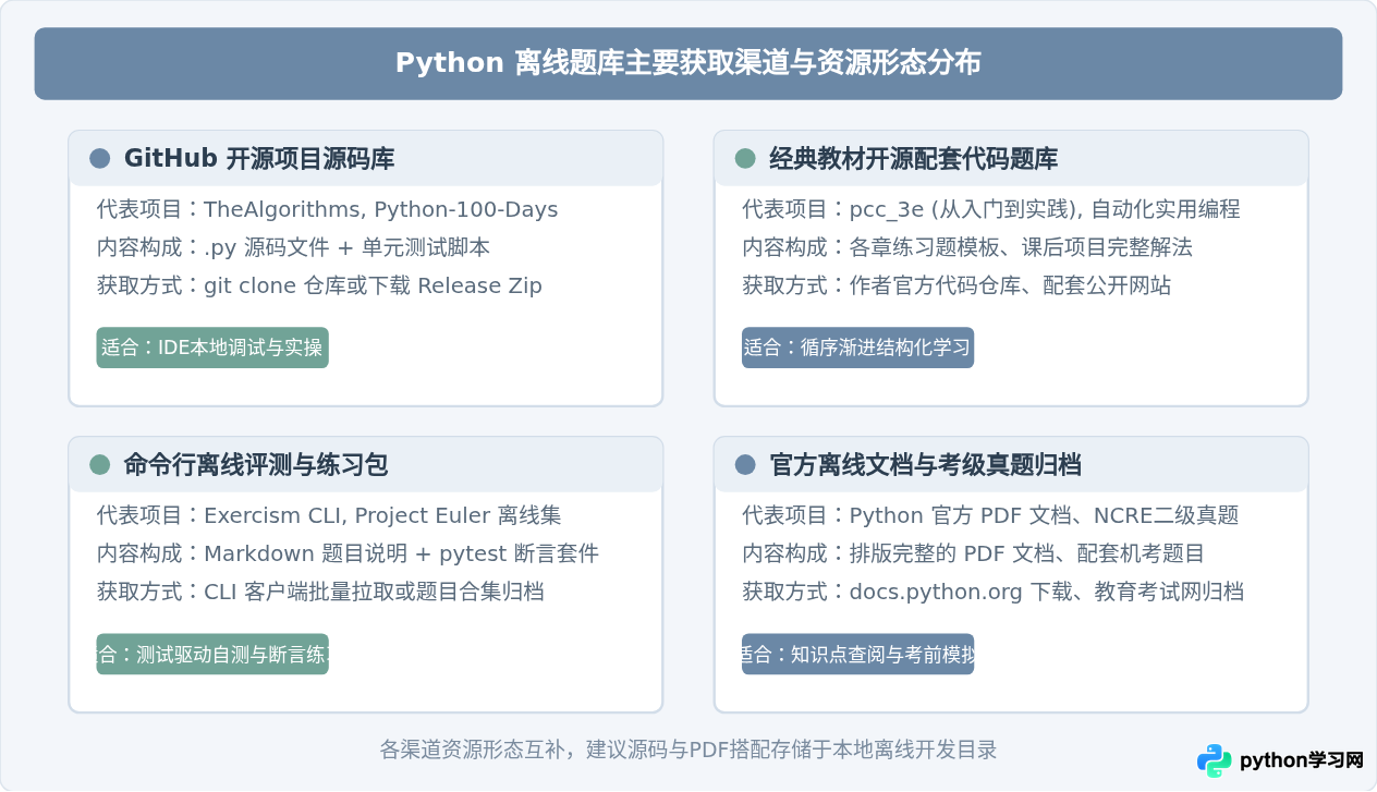 哪里可以下载离线版Python编程题库PDF或源码？