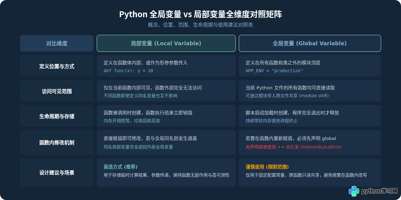 Python中全局变量和局部变量有什么区别