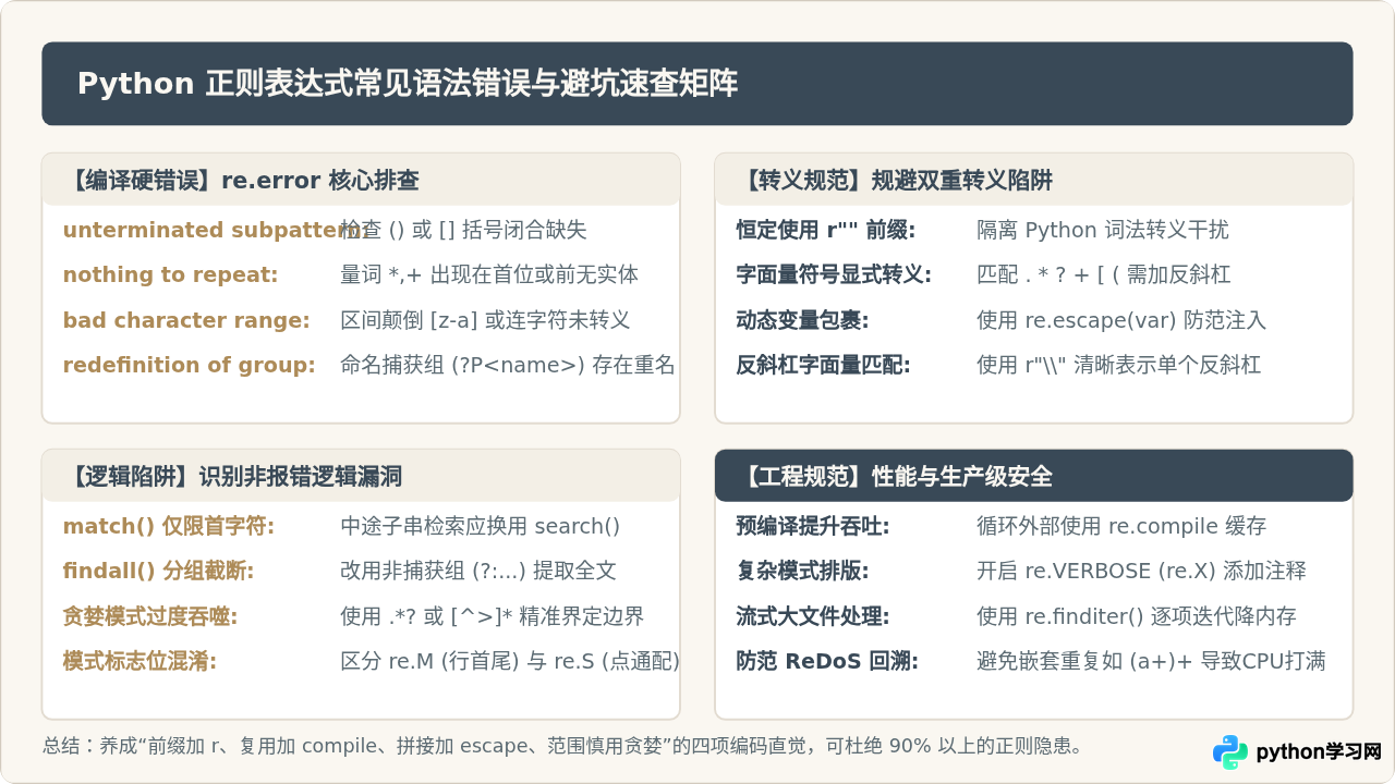 Python正则表达式常见语法错误与避坑指南