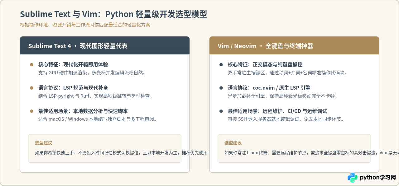 Python轻量级编辑器推荐：Sublime Text与Vim配置指南