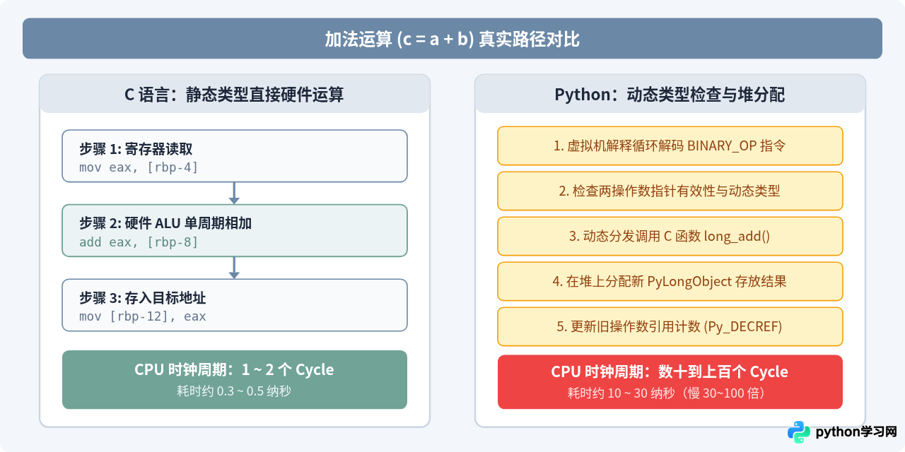 为什么C语言比Python快？内存管理与执行效率的底层原理